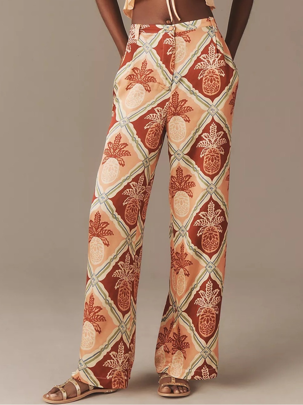 NWT Farm Rio x Anthropologie Women’s Pineapple Satin Wide-Leg Pants